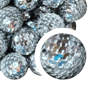 22mm Silver Sequin Mermaid Tail Bubblegum Beads, 22mm Chunky Bubble Gum Beads, Metallic, Sequin, Shimmer, Shiny, Beaded, Beadable Pens