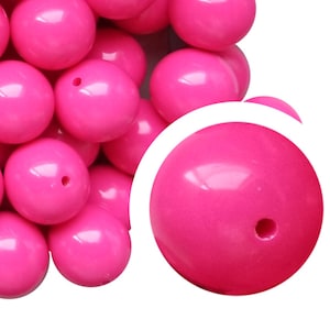 20mm Hot Pink Plain Bubblegum Beads, 20mm Chunky Acrylic Bubble Gum Beads, Hot Pink, Solid, Plain, Opaque, Beadable Pens, Beaded Pens
