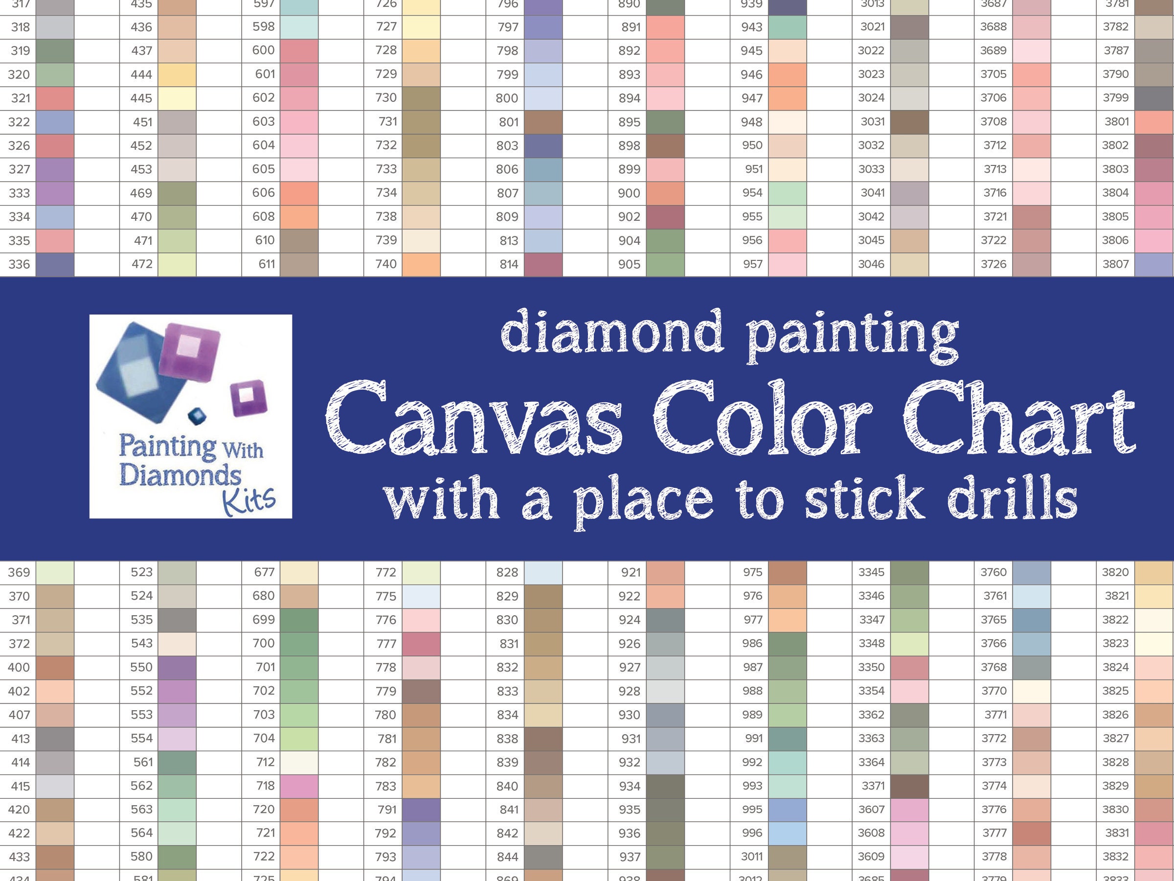 Canvas Dmc Color Chart Diamond Painting Drills With Place To Stick Kits Printed