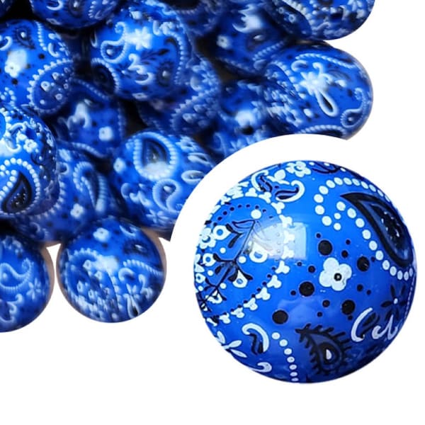 DARK BLUE BANDANA Bubblegum Beads 20mm Chunky Acrylic Bubble Gum Beads Printed Beads Plastic Round Bubblegum Beads Jewelry Beads 20mm