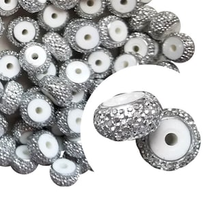 12mm x 5mm Silver Rhinestone Rondelle, 12mm x 5mm Spacer Beads, Accent, Rhinestone, Silver, Make Beaded Pens, Beadable Pens
