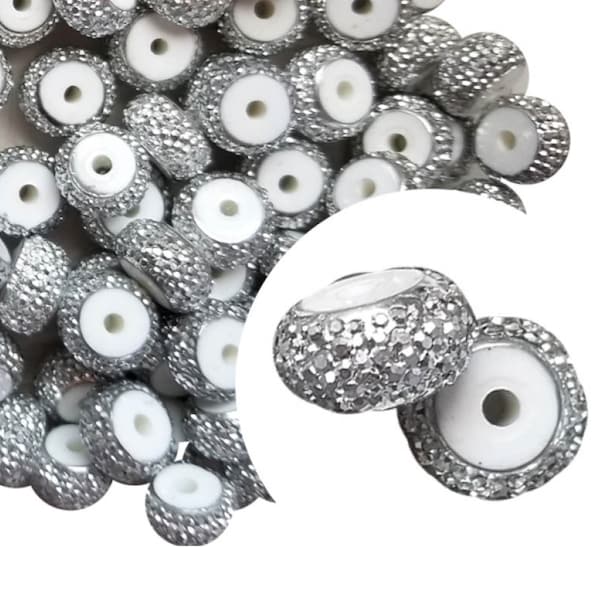 SILVER RHINESTONE RONDELLE 12mm x 5mm Spacer Beads Bubble Gum Beads Plastic Round Rondelle Beads For Bubblegum Beads Jewelry Beads