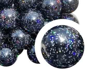 20mm Black Pearl Glitter Bubblegum Beads, 20mm Chunky Acrylic Bubble Gum Beads, Glitter, Pearl, Shiny, Beaded Pens, Keychains, Lanyards