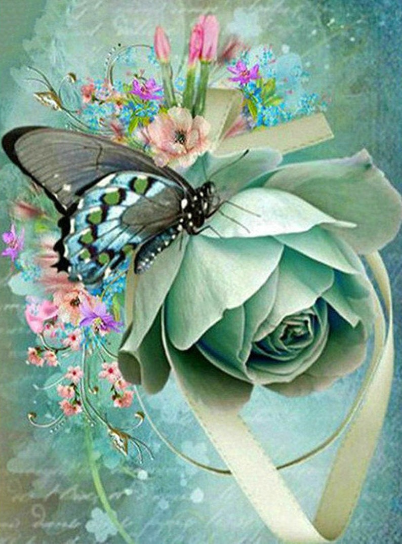 BUTTERFLY & ROSE FLOWERS Full Drill Diamond Painting Kit 5D Etsy