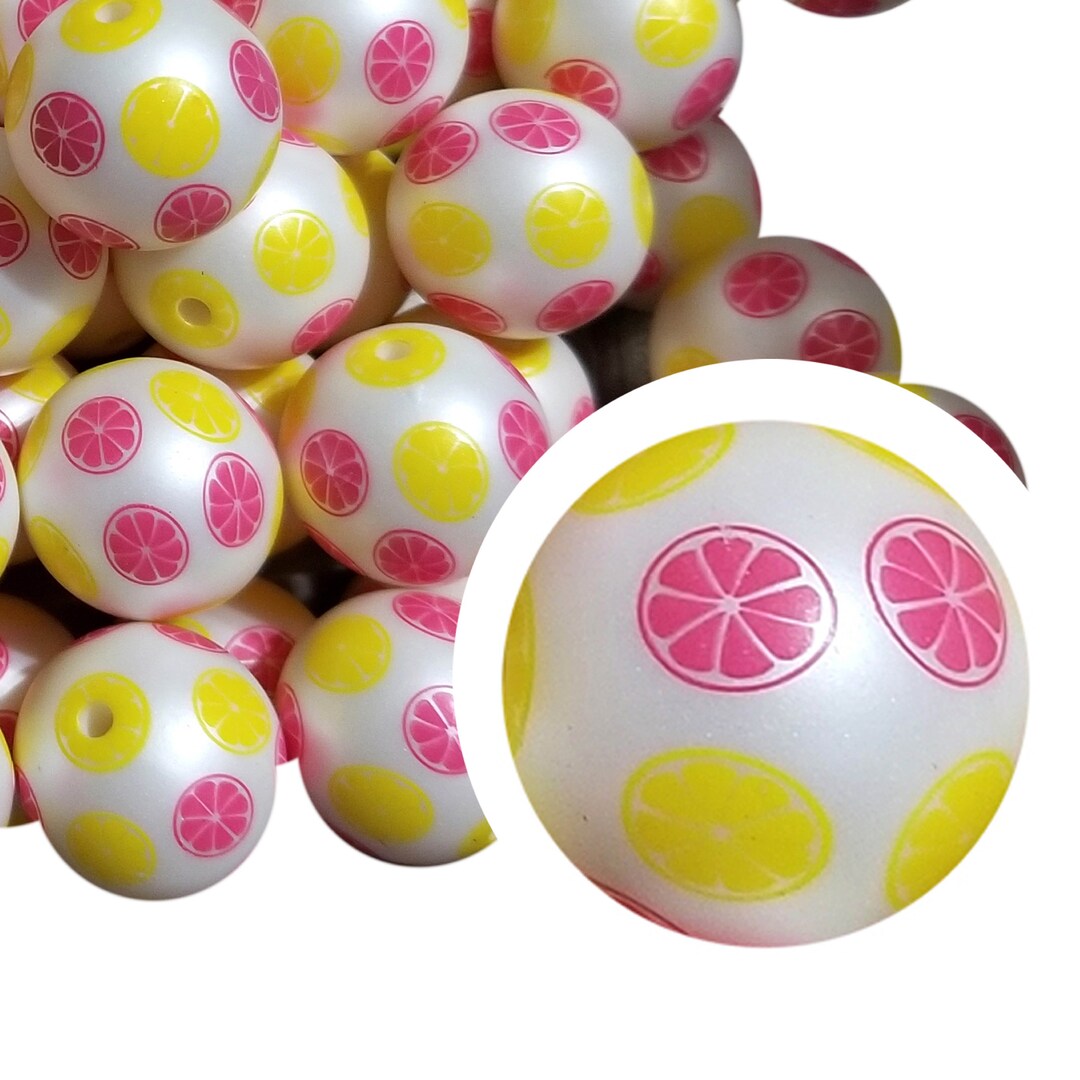 LEMONS & GRAPEFRUIT Bubblegum Beads 20mm Chunky Acrylic Bubble Gum
