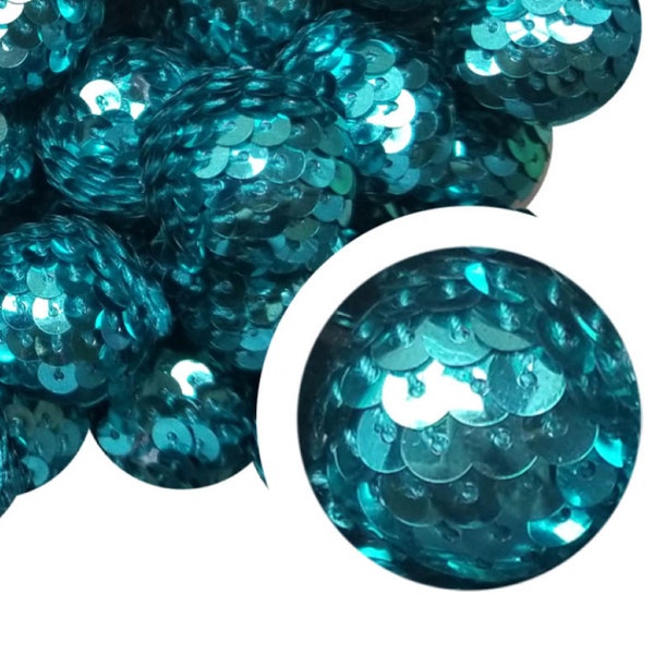 TURQUOISE SEQUIN Mermaid Tail Bubblegum Beads 22mm Chunky Acrylic Bubble Gum Beads Plastic Round Bubblegum Beads Gumball Beads 22mm Beads