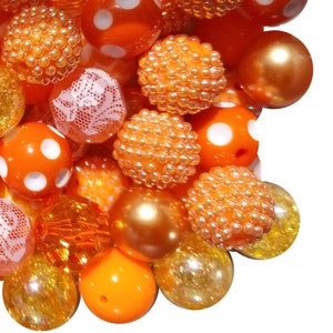 20mm Orange Mixed Bubblegum Beads, 20mm Chunky Acrylic Bubble Gum Beads, Mixed, Lot, Bulk, Wholesale, Mix, Variety, 50 Beads Starter Kit