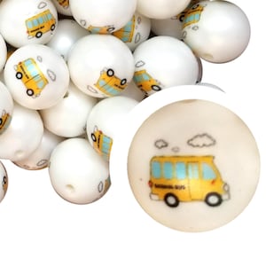 20mm School Bus Bubblegum Beads, 20mm Chunky Acrylic Bubble Gum Baubles, Teach, Teacher, Class, Student, Beadable Pens, Back To School