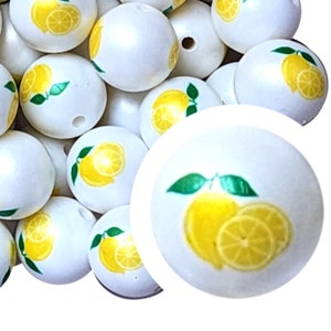 20 mm Zitronen Bubblegum Perlen, 20 mm grobstrick Acrylperlen Bubble Gum, Zitrone, Obst, Sommer, Limonade, Perlenstifte, Perlenstifte