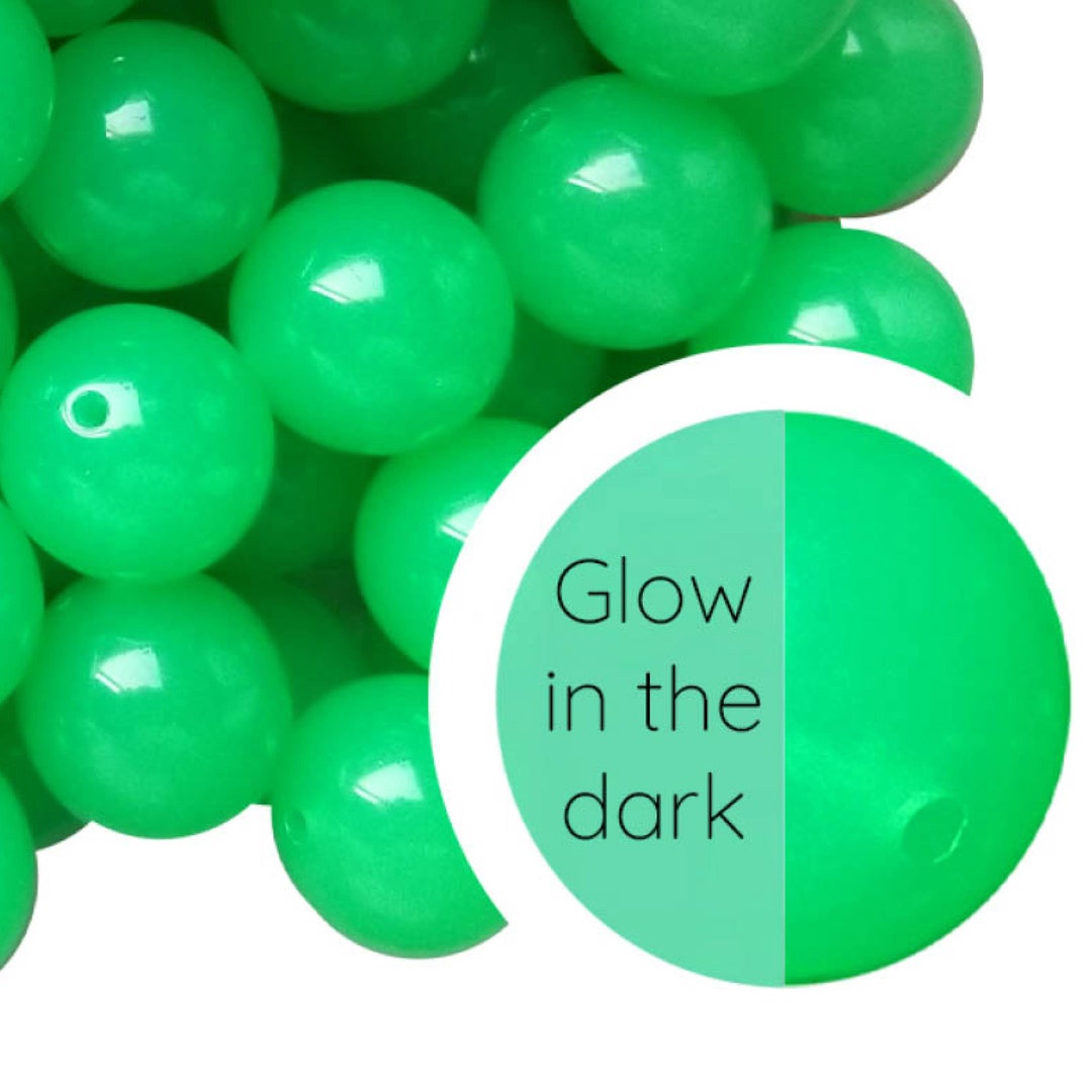 NEON GREEN GLOW in the Dark Bubblegum Beads 20mm Chunky Acrylic Beads