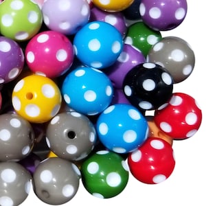 20mm Rainbow Dot Bubblegum Beads, 20mm Chunky Acrylic Bubble Gum Beads, Dotted, Mixed, Rainbow, Mix, Opaque, Beadable Pens