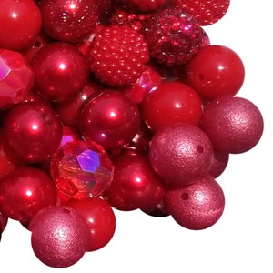 20mm Red Mixed Bubblegum Beads, 20mm Chunky Acrylic Bubble Gum Beads, Mixed, Lot, Bulk, Wholesale, Mix, Variety, 50 Beads Starter Kit