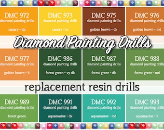 170 Pcs Replacement Resin Diamond Drills: Diamond Painting Kit Square Drill Round Drill DMC 972 973 975 976 977 986 987 988 989 991 992 993