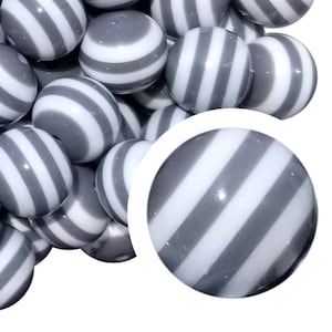 20mm Gray Striped Bubblegum Beads, 20mm Chunky Acrylic Bubble Gum Beads, Stripe, Lined, Grey, White, Beadable Pens, Beaded