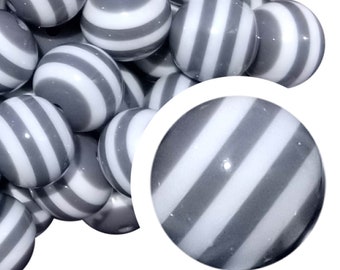 20 mm grau gestreifte Kaugummiperlen, 20 mm grobstrick Acryl-Kaugummiperlen, Streifen, gesäumt, grau, weiß, Perlenstifte, Perlen