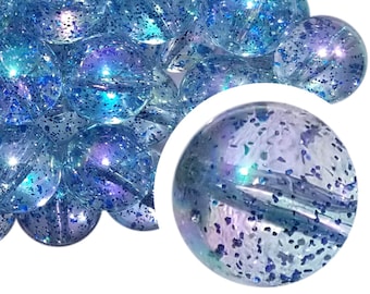 20mm Blue Glitter Bubblegum Beads, 20mm Chunky Acrylic Bubble Gum Beads, Blue, Sparkle, Transparent, Glitter, Beadable Pens, Beaded