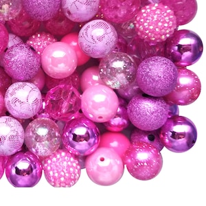 20mm Hot Pink Mixed Bubblegum Beads, 20mm Chunky Acrylic Bubble Gum Beads, Mixed, Lot, Bulk, Wholesale, Mix, Variety, 50 Beads Starter Kit