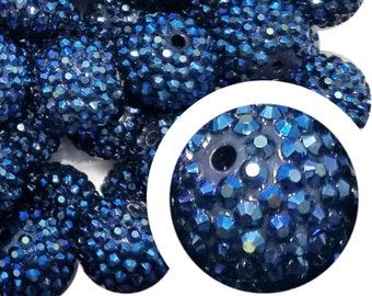 20mm Blue Rhinestone Bubblegum Beads, 20mm Chunky Acrylic Bubble Gum Beads, Navy, Rhinestone, Shiny, Shimmer, Crafts, Beaded, Beadable