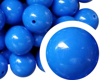 20mm Bright Blue Plain Bubblegum Beads, 20mm Chunky Acrylic Bubble Gum Beads, Blue, Plain, Solid, Colored, Opaque, Beadable Pens, Beaded