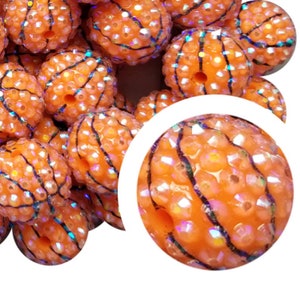 20mm Rhinestone Basketball AB Bubblegum Beads, 20mm Chunky Acrylic Bubble Gum Beads, Basketball, Sports, Teams, NBA, Beadable