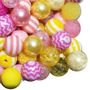 20mm Pink Lemonade Mixed Bubblegum Beads, 20mm Chunky Acrylic Bubble Gum Beads, Lot, Bulk, Wholesale, Mix, Variety, 50 Beads Starter Kit