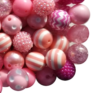 20mm Pink Mixed Bubblegum Beads, 20mm Chunky Acrylic Bubble Gum Beads, Mixed, Lot, Bulk, Wholesale, Mix, Variety, 50 Beads Starter Kit