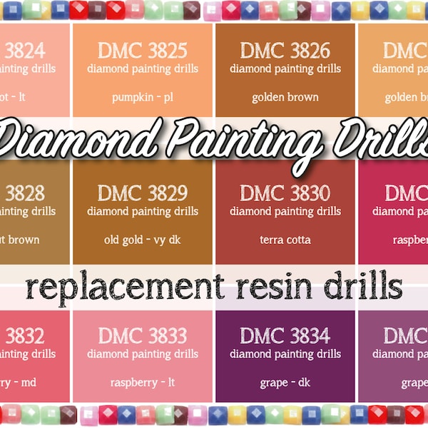 170 Pcs Replacement Resin Diamond Drills Diamond Painting Kits Square Round DMC 3824 3825 3826 3827 3828 3829 3830 3831 3832 3833 3834 3835