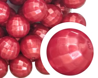 Cuentas de chicle acrílicas gruesas de 20 mm, color rojo perlado, facetadas, opacas, aptas para bolígrafos.