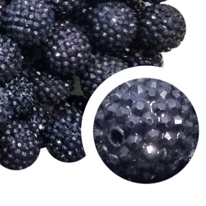 20mm Black Rhinestone Bubblegum Beads, 20mm Chunky Acrylic Bubble Gum Beads, Black, Rhinestone, Shiny, Shimmer, Crafts, Beaded, Beadable