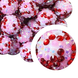 20mm Valentine Rhinestone Bubblegum Beads, 20mm Chunky Acrylic Bubble Gum Beads, Pink, Red, White, Valentine&#39;s Day, Love, Cupid, Beadable