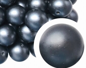 20mm Black Matte Pearl Bubblegum Beads, 20mm Chunky Acrylic Bubblegum Beads, Black, Matte, Solid, Opaque, Beadable Pens, Beaded