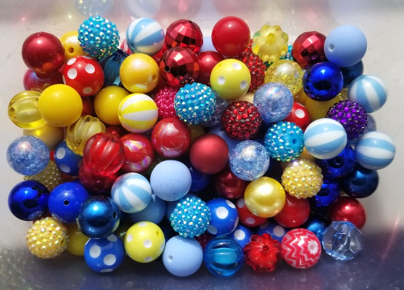 PRIMARY COLORS Bubble Gum Bead Mix 20mm Chunky Acrylic Bubble Gum Bead Lot Mixed Beads Plastic Round Bubblegum Beads Jewelry 20mm Bead