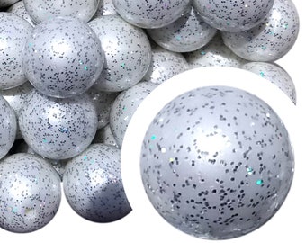 Cuentas de chicle con purpurina blanca de 20 mm, cuentas de chicle acrílicas gruesas de 20 mm, perladas, brillantes, relucientes, blancas, bolígrafos para abalorios.