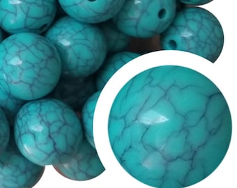 20mm Cracked Turquoise Bubblegum Beads, 20mm Chunky Acrylic Bubble Gum Beads, Crackle, Aqua, Marbled, Marble, Blue, Beaded Pens, Beadable