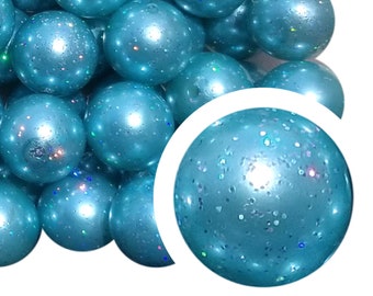 20mm Aqua Pearl Glitter Bubblegum Beads, 20mm Chunky Acrylic Bubble Gum Beads, Glitter, Aqua, Blue, Pearlized, Sparkle, Beadable, Beaded