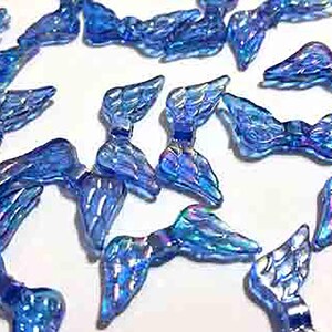 10–18 mm x 10 mm isblå AB-änglavingspärlor, Lucite, plast, akryl, älva, älva, helig, religiös, himmelsk, örhängen, smycken