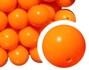 20mm Orange Plain Bubblegum Beads, 20mm Chunky Acrylic Bubble Gum Beads, Orange, Opaque, Solid, Plain, Pumpkin, Beadable Pens, Beaded
