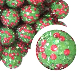 20mm Christmas Rhinestone Bubblegum Beads, 20mm Chunky Acrylic Bubble Gum Beads, Red, Green, Grinch, Holiday, Christmas, Beadable Pens
