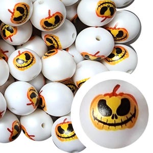 20mm Spooky Pumpkin Bubblegum Beads, 20mm Chunky Acrylic Bubble Gum Beads, Jack O Lantern, Halloween, Spooky, Fright, Beadable Pens, Beaded