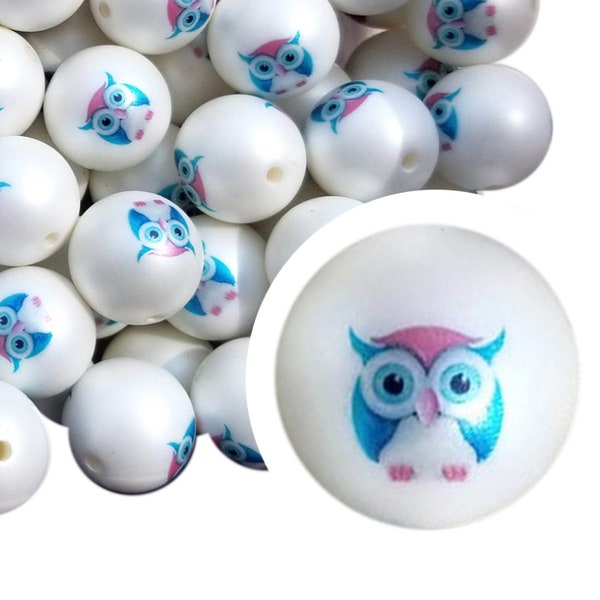 TINY BLUE OWL Bubblegum Beads 20mm Chunky Acrylic Bubble Gum Beads Printed Beads Plastic Round Bubblegum Beads Jewelry Beads 20mm Beads