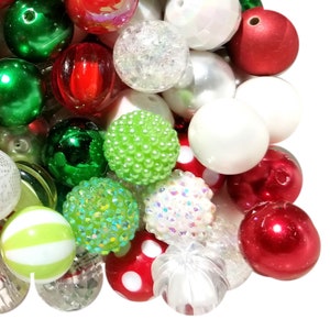20mm Christmas Mixed Bubblegum Beads, 20mm Chunky Acrylic Bubble Gum Beads, Mixed, Lot, Bulk, Wholesale, Mix, Variety, 50 Beads Starter Kit