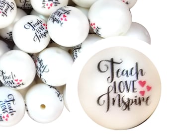 Cuentas de chicle Teach Love Inspire de 20 mm, bolas de chicle acrílicas gruesas de 20 mm, para profesores, cordones, estudiantes, bolígrafos con cuentas, vuelta al cole