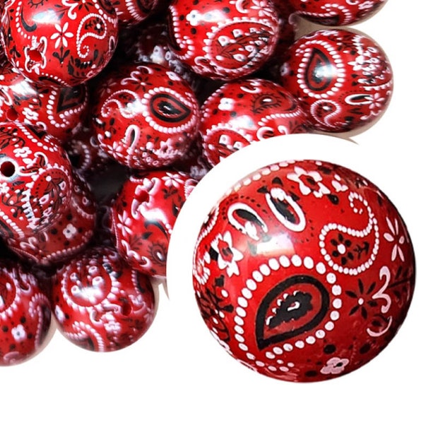 RED BANDANA Bubblegum Beads 20mm Chunky Acrylic Bubble Gum Beads Printed Beads Plastic Round Bubblegum Beads Jewelry Beads 20mm