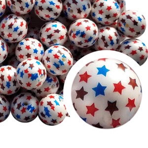 20mm Red White & Blue Stars Bubblegum Beads, 20mm Chunky Acrylic Bubble Gum Beads, USA, Red, White, Blue, American, America, 4th of July