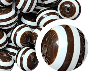 Cuentas de chicle de rayas marrones de 20 mm, cuentas de chicle acrílicas gruesas de 20 mm, marrones, rayadas, con líneas, marrones y blancas, bolígrafos para abalorios.
