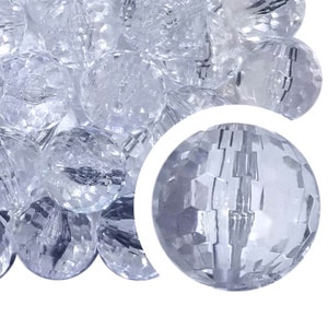 20mm Clear Faceted Disco Bubblegum Beads, 20mm Chunky Acrylic Bubble Gum Beads, Clear, Faceted, Disco, Beads for Necklaces, Beadable Pens