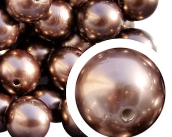 20 mm ブラウンパールバブルガムビーズ、20 mm チャンキーアクリルバブルガムビーズ、ブラウン、パール、パールライズド、コーヒー、ビーズペン、ビーズ可能