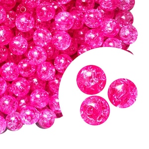 10mm Hot Pink Crackle Beads, 10mm Acrylic Plastic Round Beads, Hot Pink Cracked, Beads for Pens, Crafting, Beadable, Beaded Pens