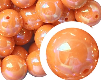 20mm Orange AB Bubblegum Beads, 20mm Chunky Acrylic Bubble Gum Beads, Orange, AB, Pumpkin, Solid, Plain, Beadable Pens, Beaded Pens