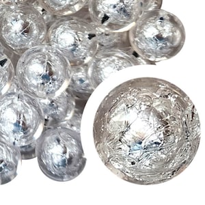 20mm Silver Foil Bubblegum Beads, 20mm Chunky Acrylic Bubble Gum Beads, Foil, Silver, Aluminum, Metallic, Crafting, Beadable Pens